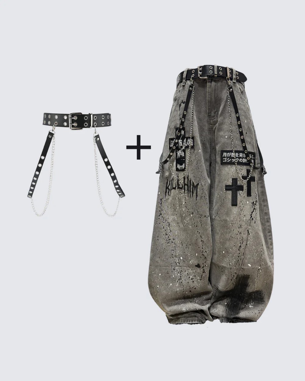 Mens Washed Gray Splatter Ink Ripped Jeans