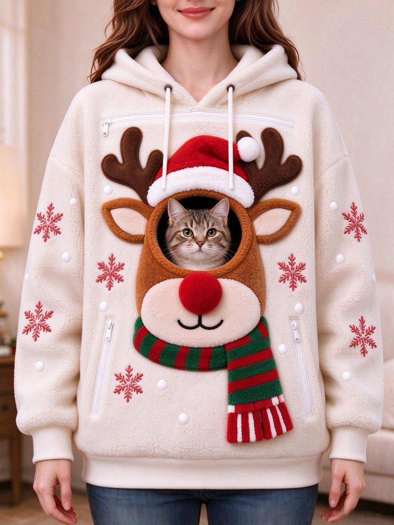 Mens Christmas 3D Print Hooded Sweatshirt Fleece Lined Long Sleeve Pullover