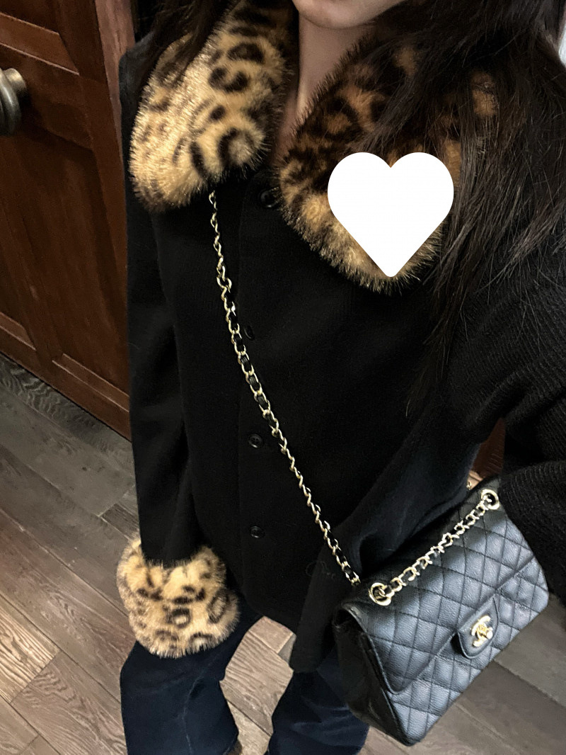 Women's Leopard Print Faux Fur Collar Single-Breasted Thick Short Coat
