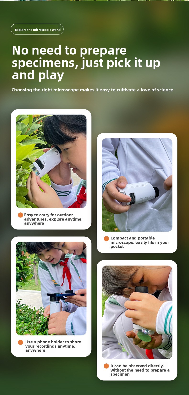Portable Kids Microscope Science Kit with Phone Clip