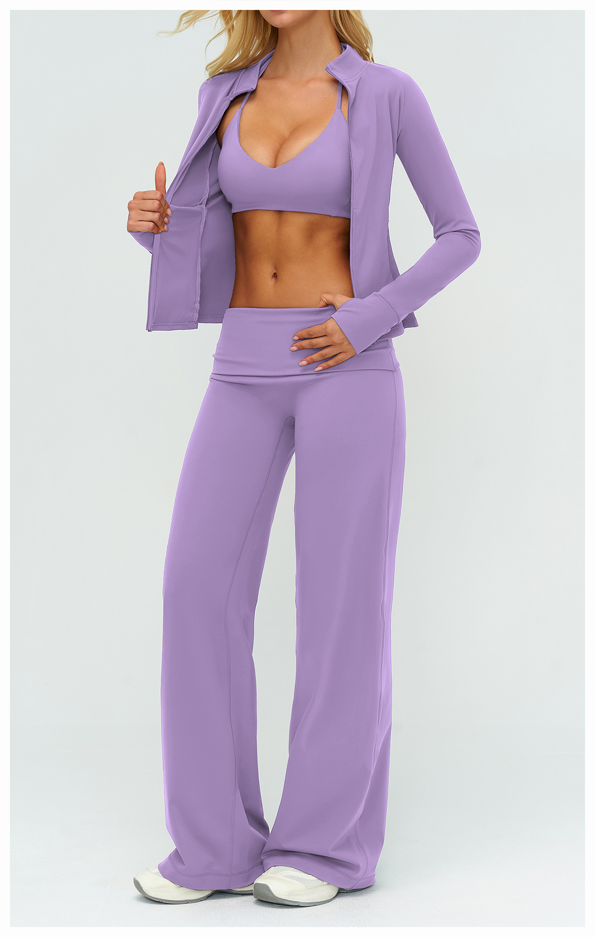 Women's Brushed Fold-Over Waist Wide-Leg Pants