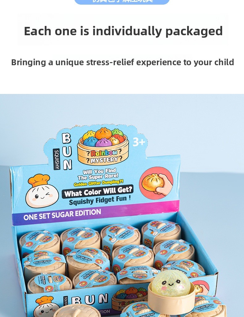 Cartoon Smiley Face Bun Shaped TPR Stress Relief Squishy Toy