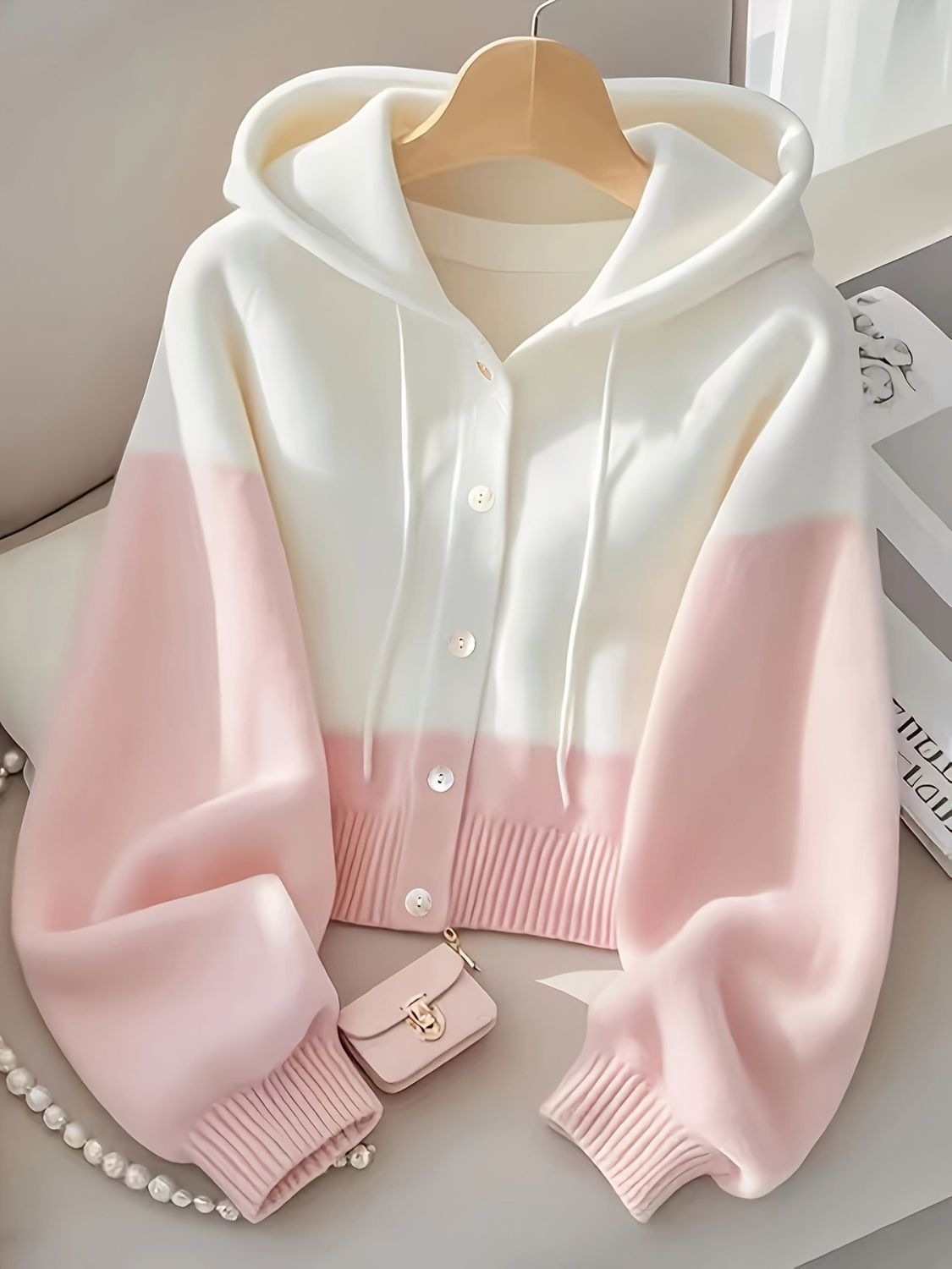 Women's Color-Block Hooded Sleeveless Knitted Cardigan