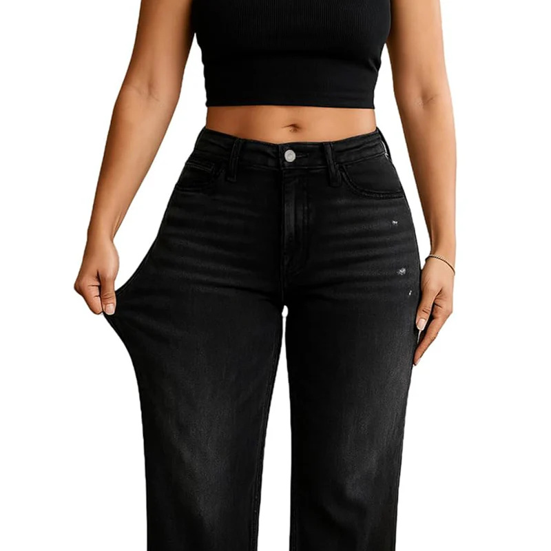 Women's High Elastic Butt-Lifting Mid-Waist Wide-Leg Denim Jeans