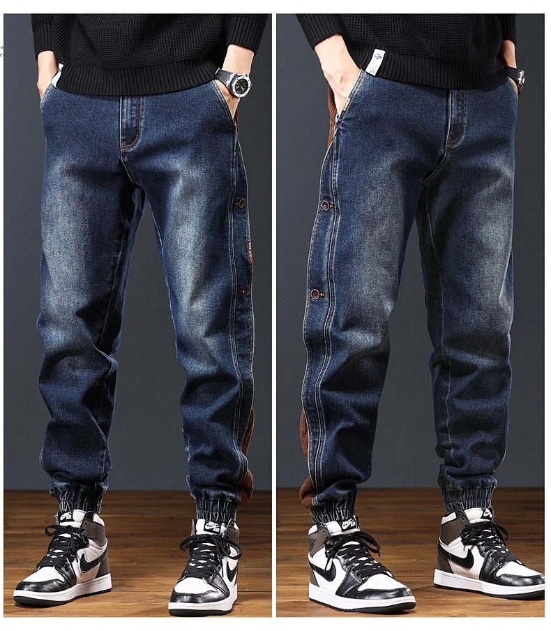 Men's Vintage Washed Denim Harem Pants Spliced Loose Fit Casual Jeans