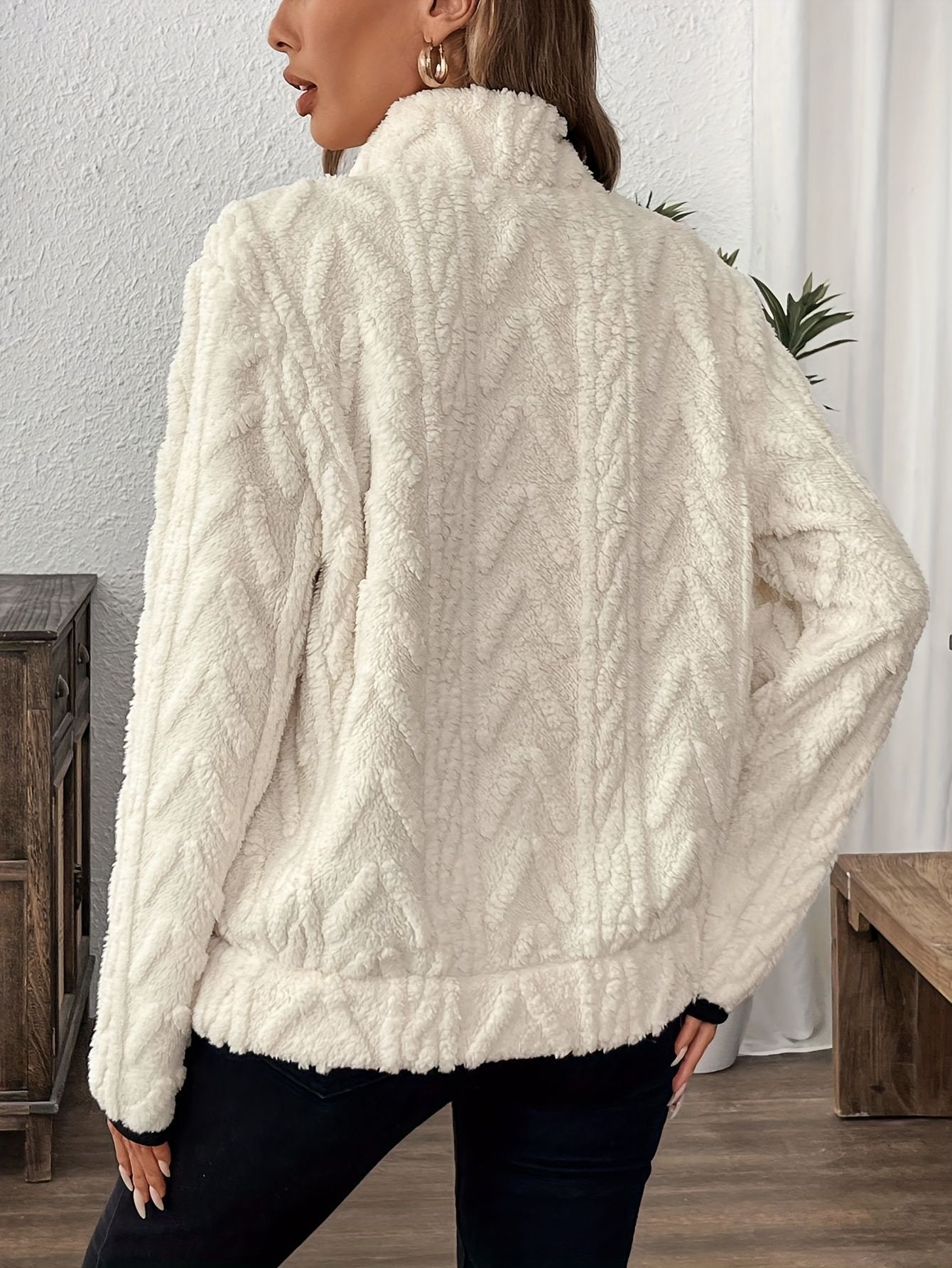 Women's Jacquard Fleece Half-Zip Lapel Sweatshirt