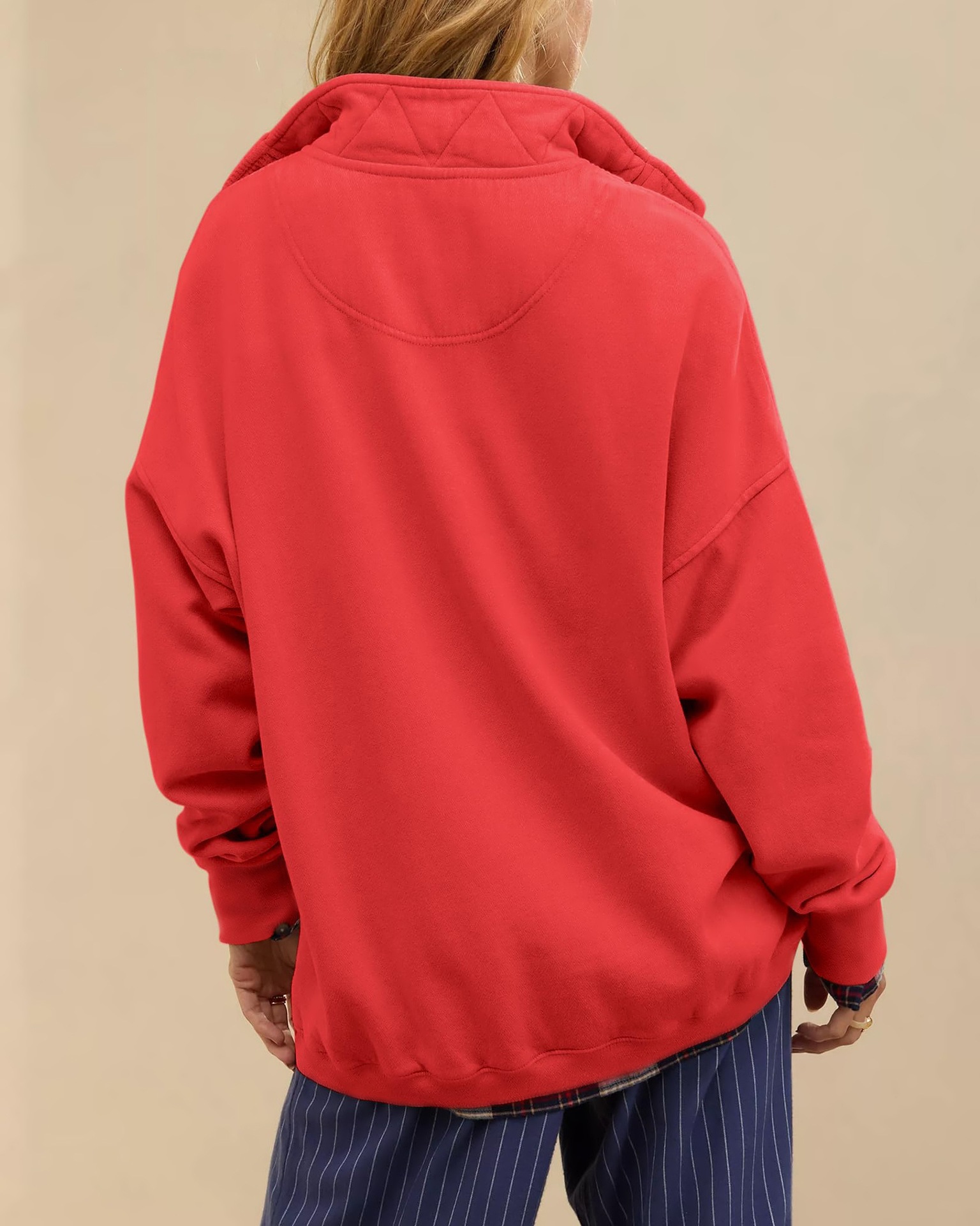 Casual Loose-Fit Long Sleeve Half-Button Pullover Sweatshirt