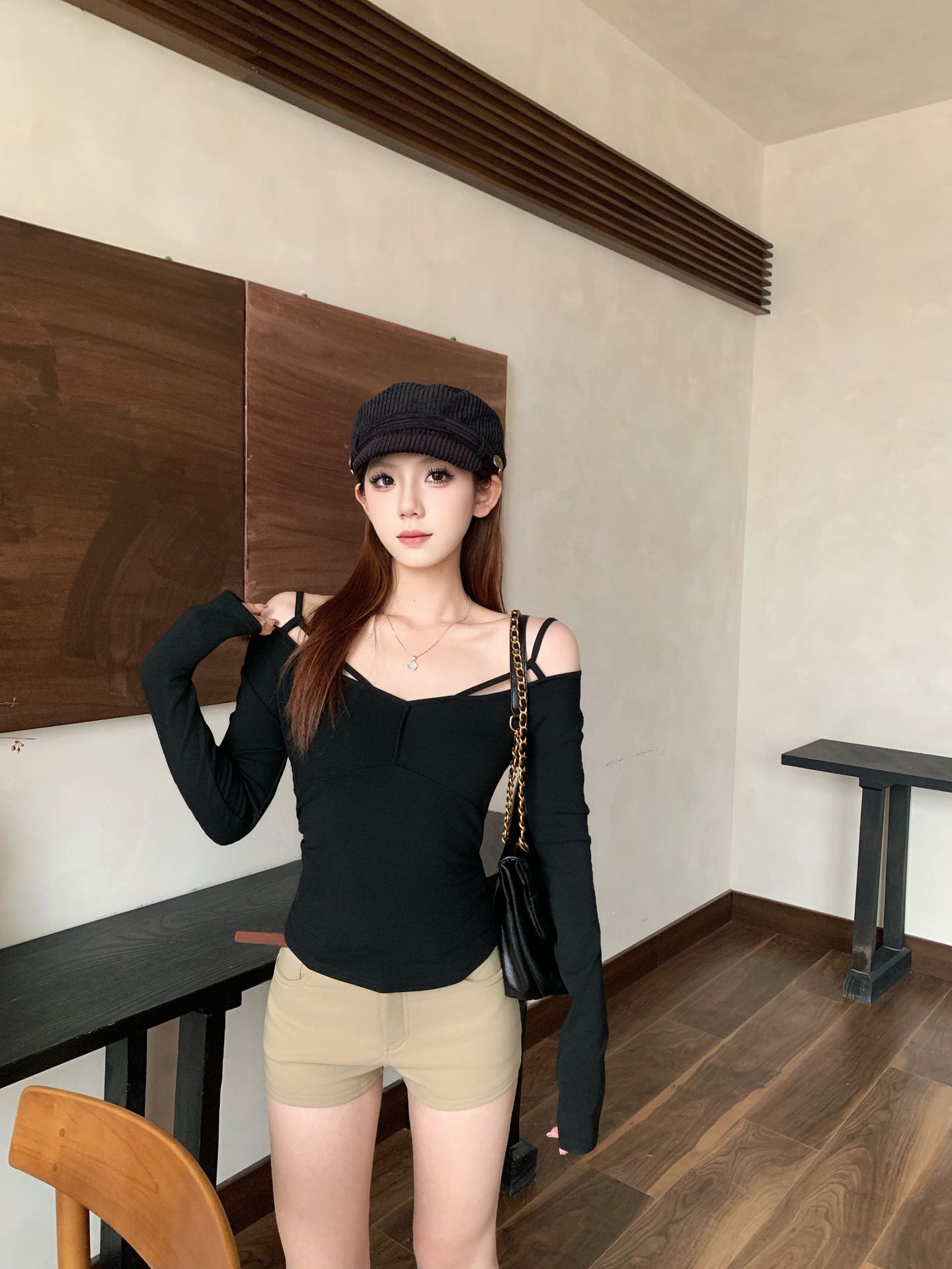Women's Long Sleeve High Elastic Merino Wool Blend Slim-Fit Knit Top