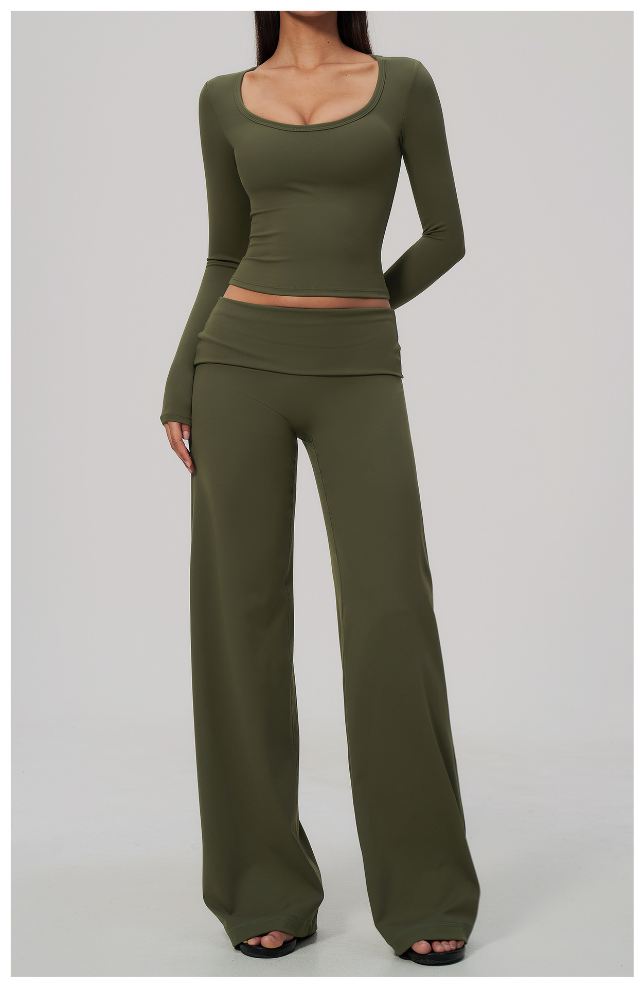 Women's Brushed Fold-Over Waist Wide-Leg Pants