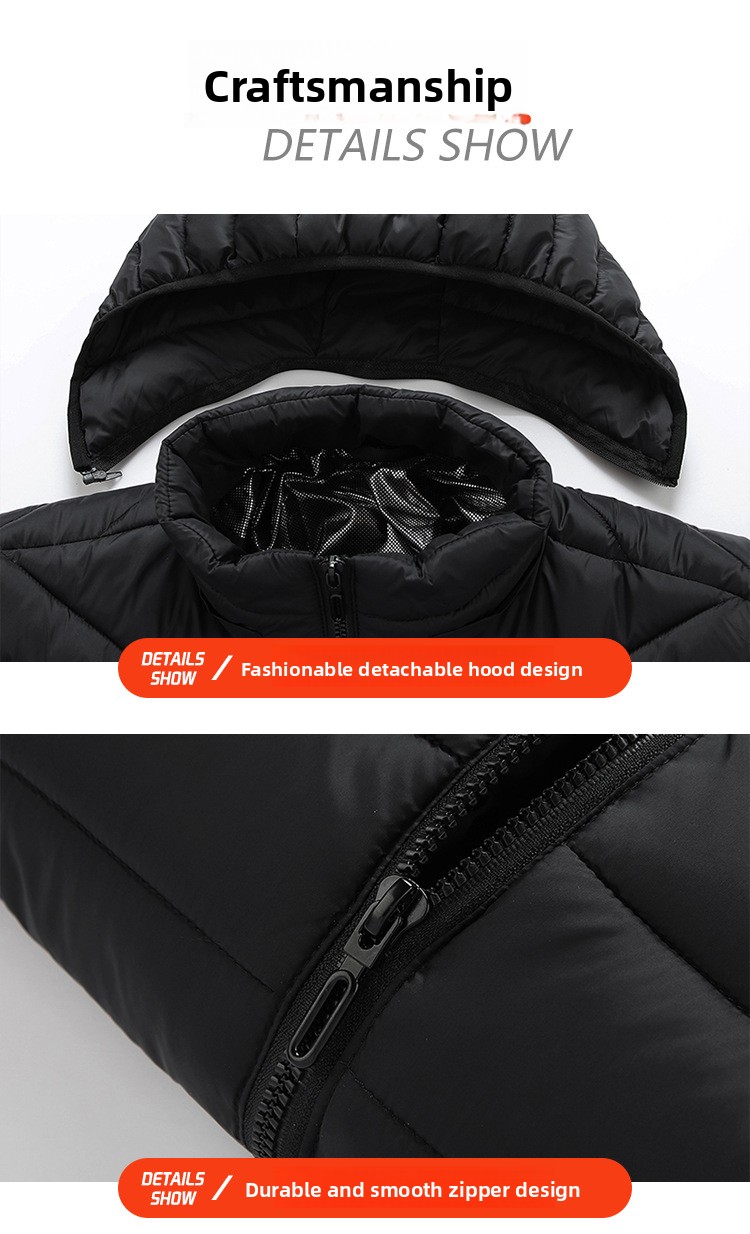 Unisex USB Heated Hooded Padded Jacket with 21 Heating Zones