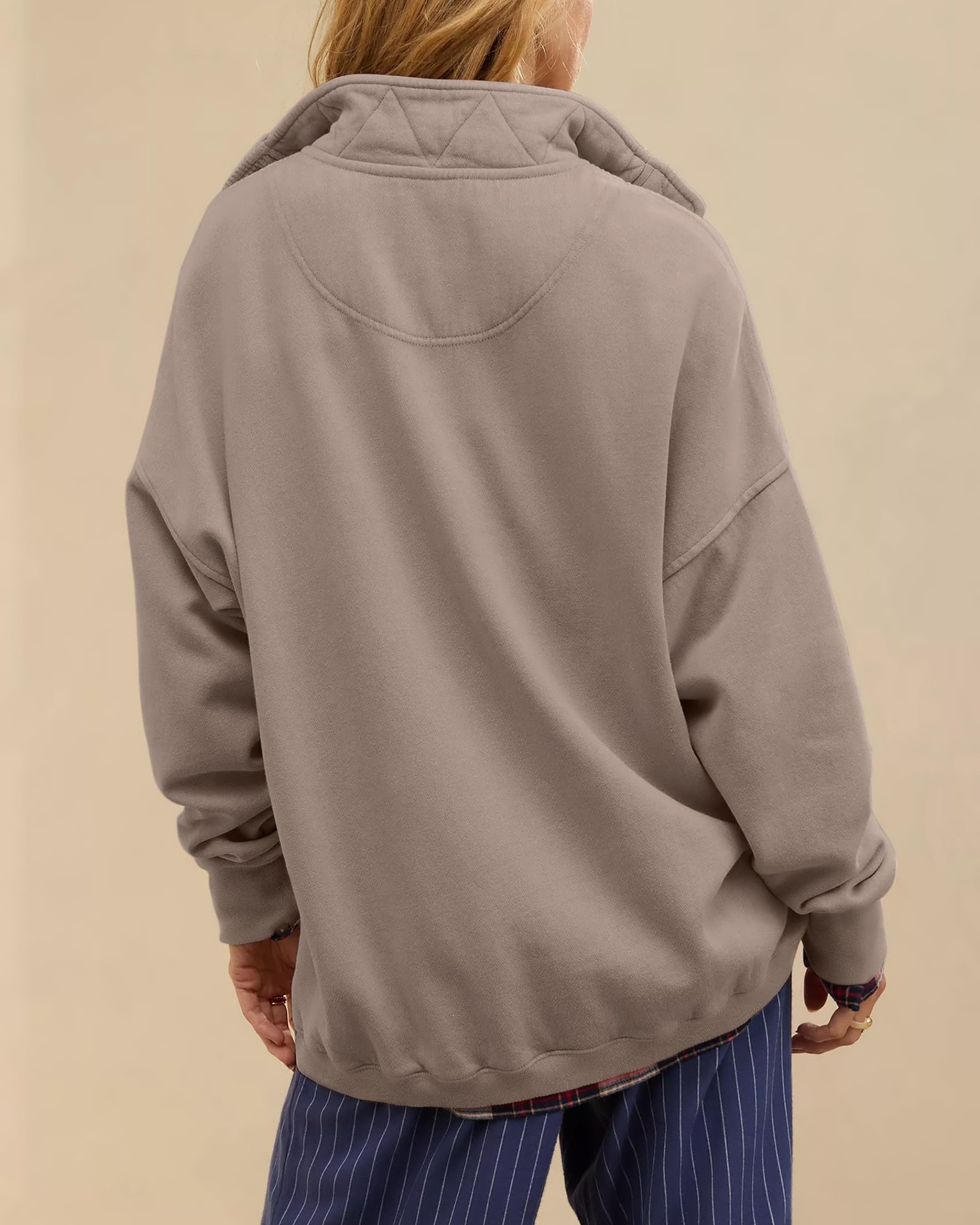 Casual Loose-Fit Long Sleeve Half-Button Pullover Sweatshirt