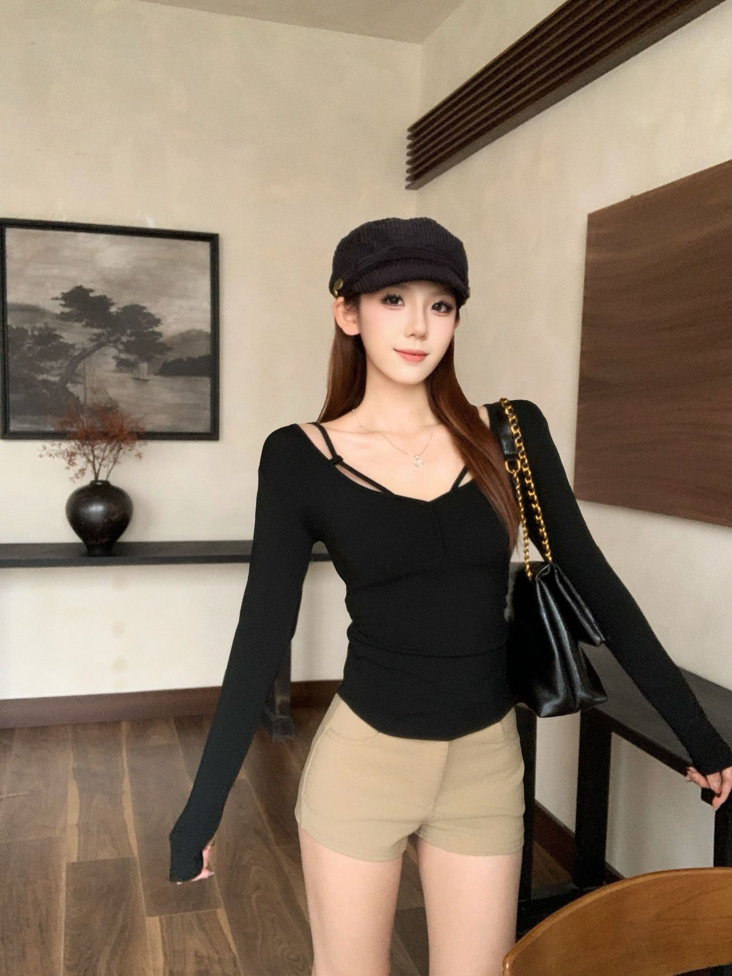 Women's Long Sleeve High Elastic Merino Wool Blend Slim-Fit Knit Top