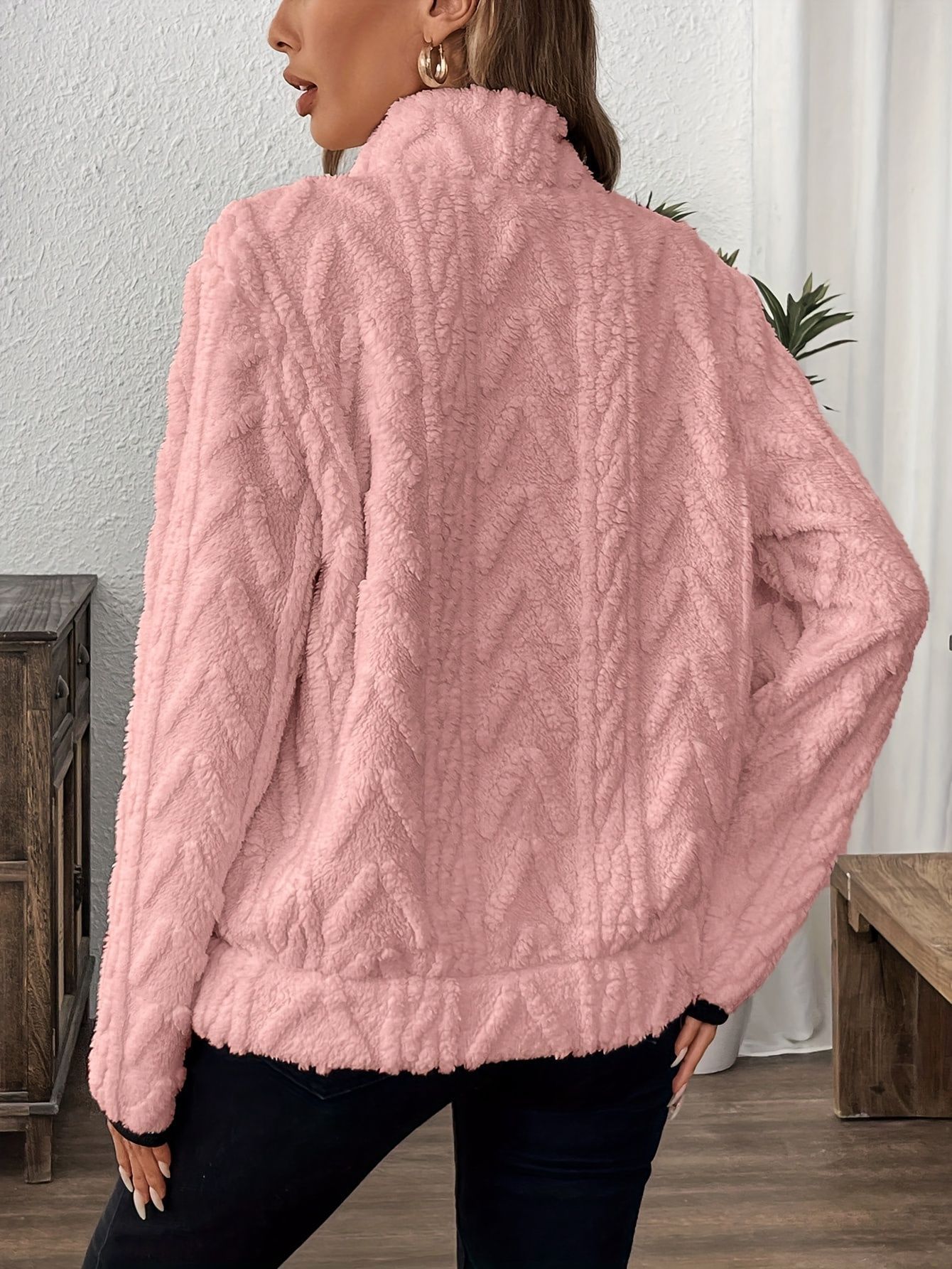 Women's Jacquard Fleece Half-Zip Lapel Sweatshirt