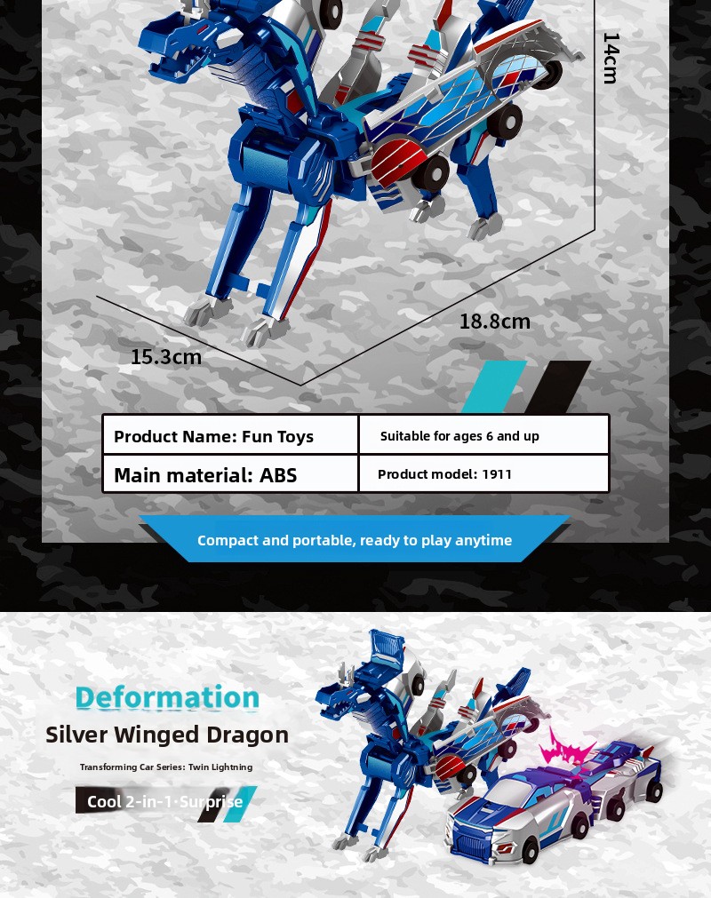 Collision Transforming Dragon Robot Toy Light and Sound Action Figure