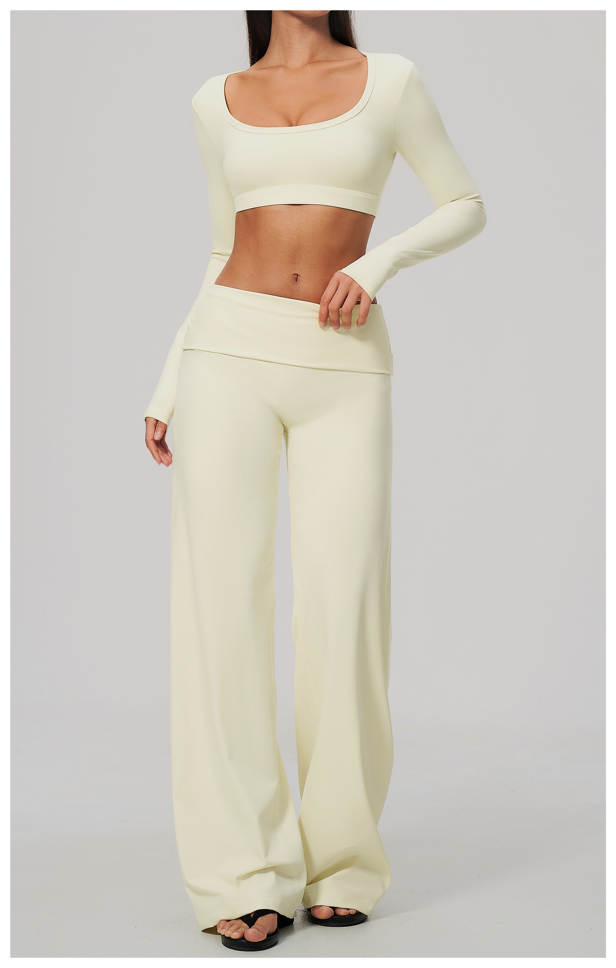 Women's Brushed Fold-Over Waist Wide-Leg Pants