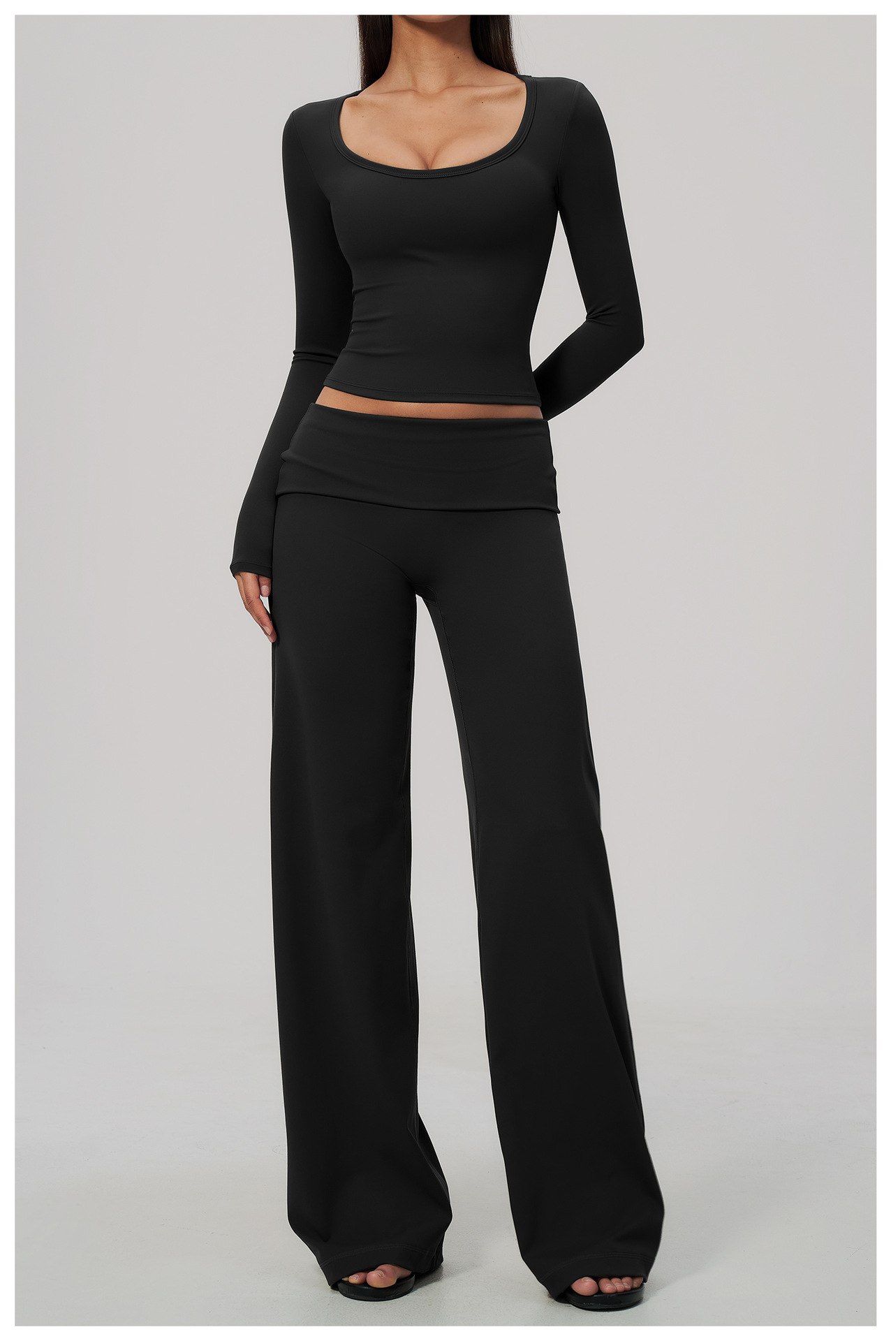 Women's Brushed Fold-Over Waist Wide-Leg Pants