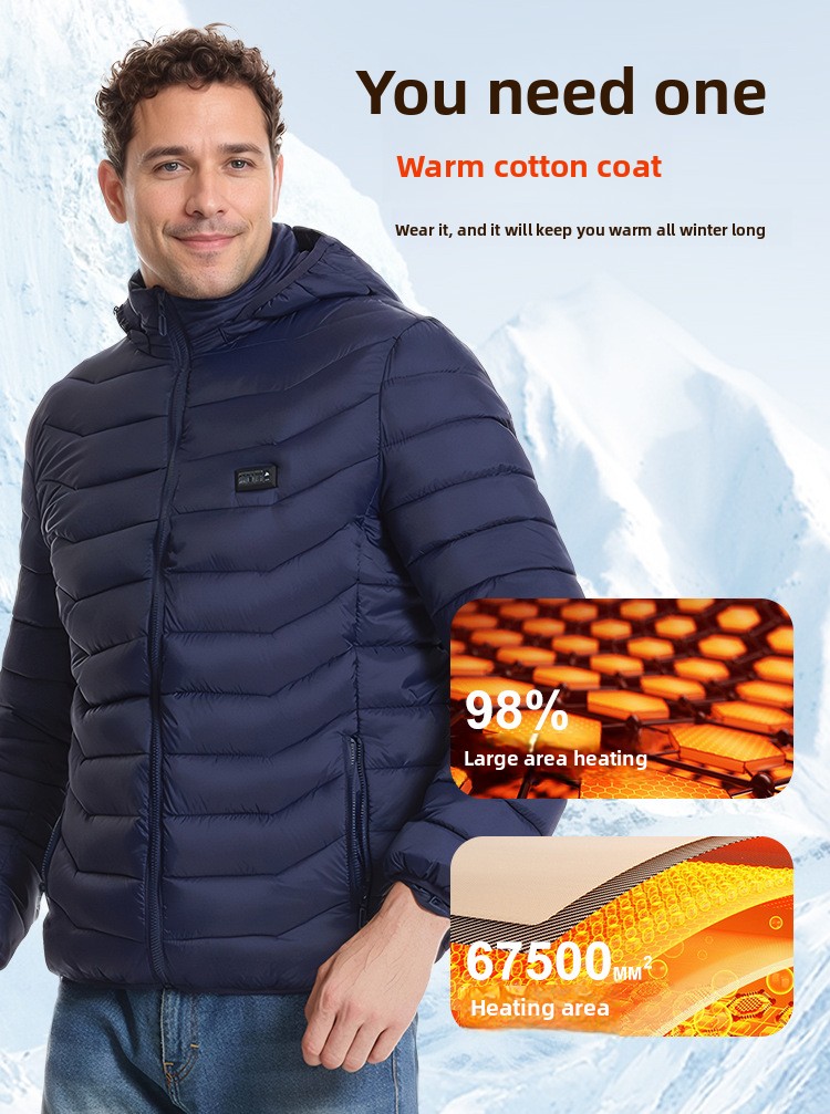 Unisex USB Heated Hooded Padded Jacket with 21 Heating Zones