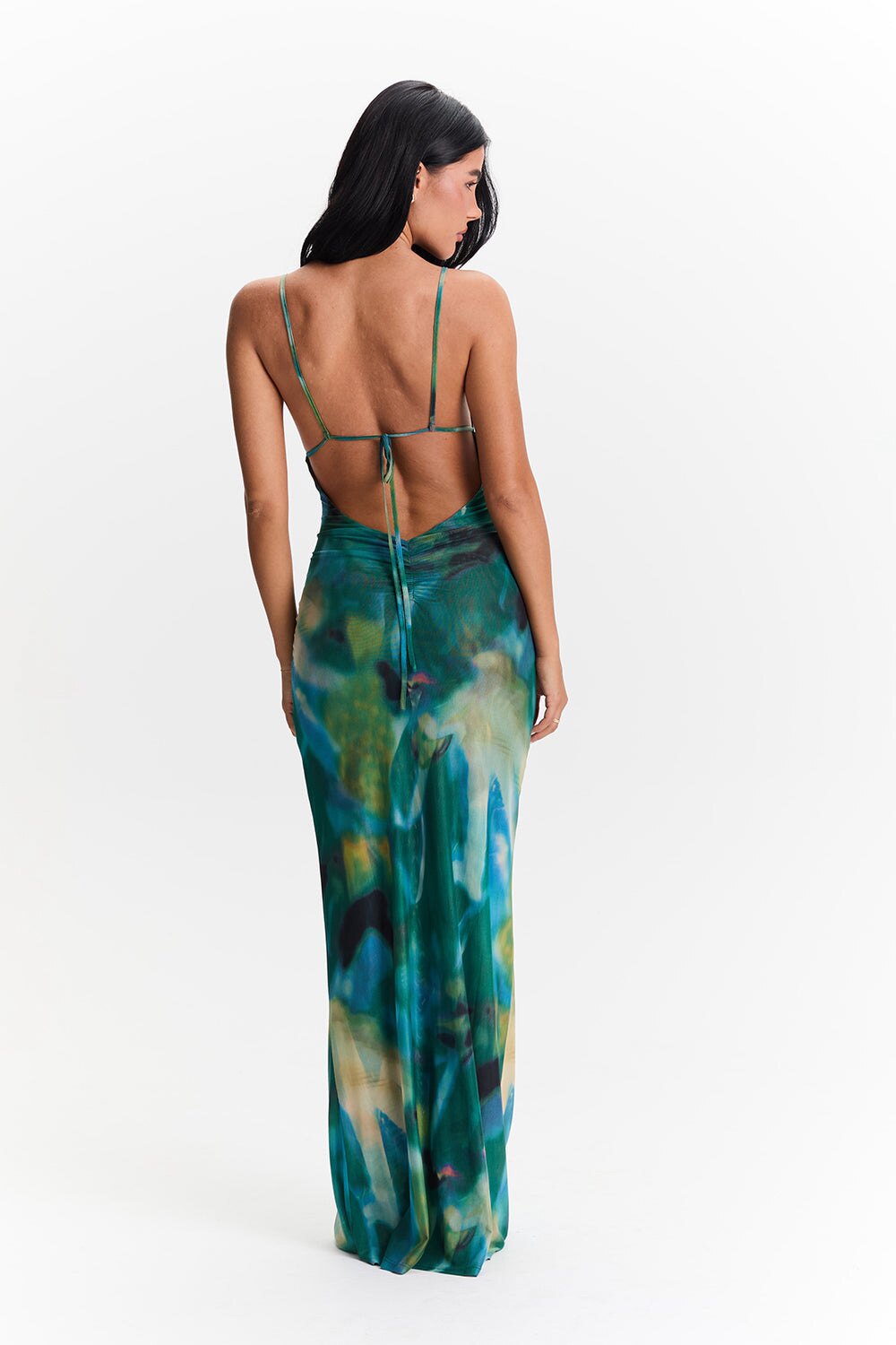 Women's Abstract Print U-Neck Backless Fishtail Hem Dress