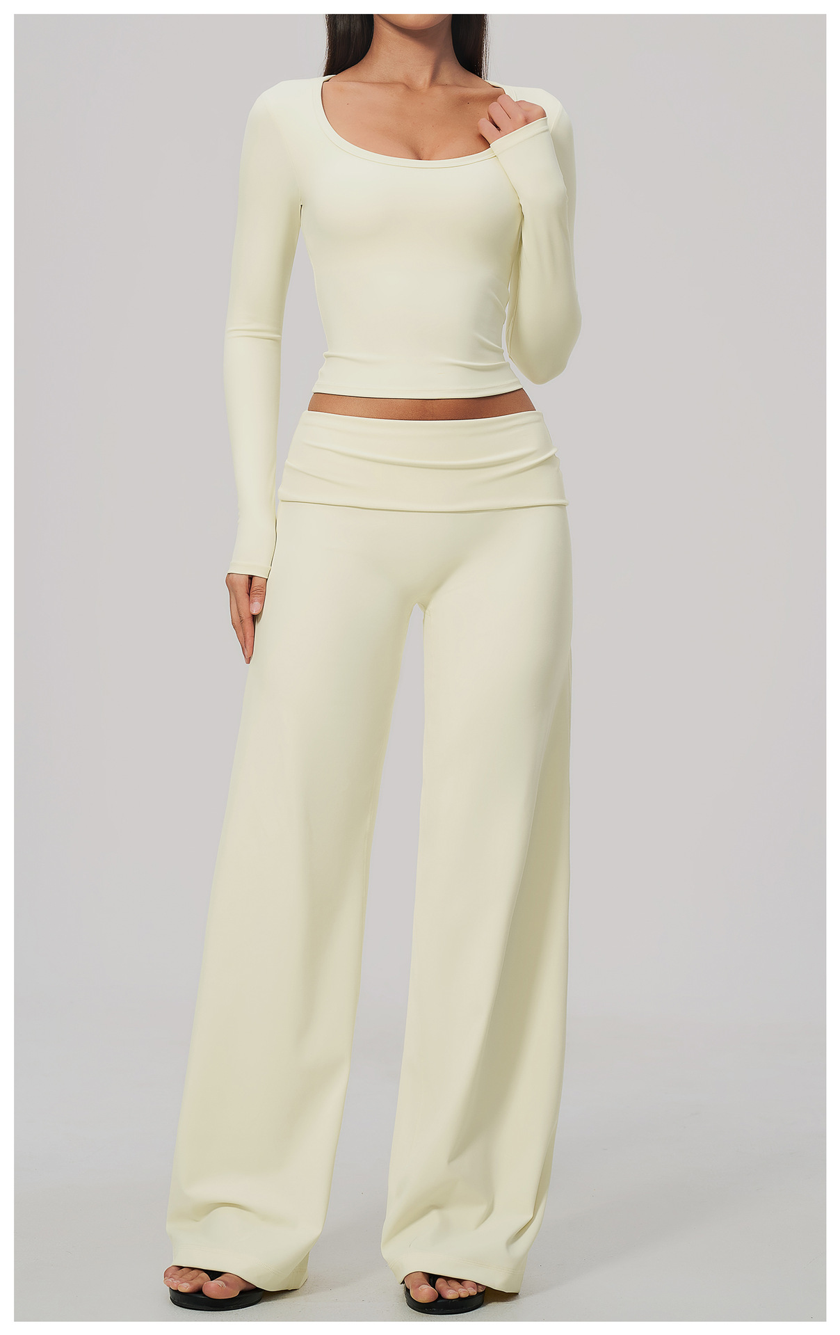 Women's Brushed Fold-Over Waist Wide-Leg Pants