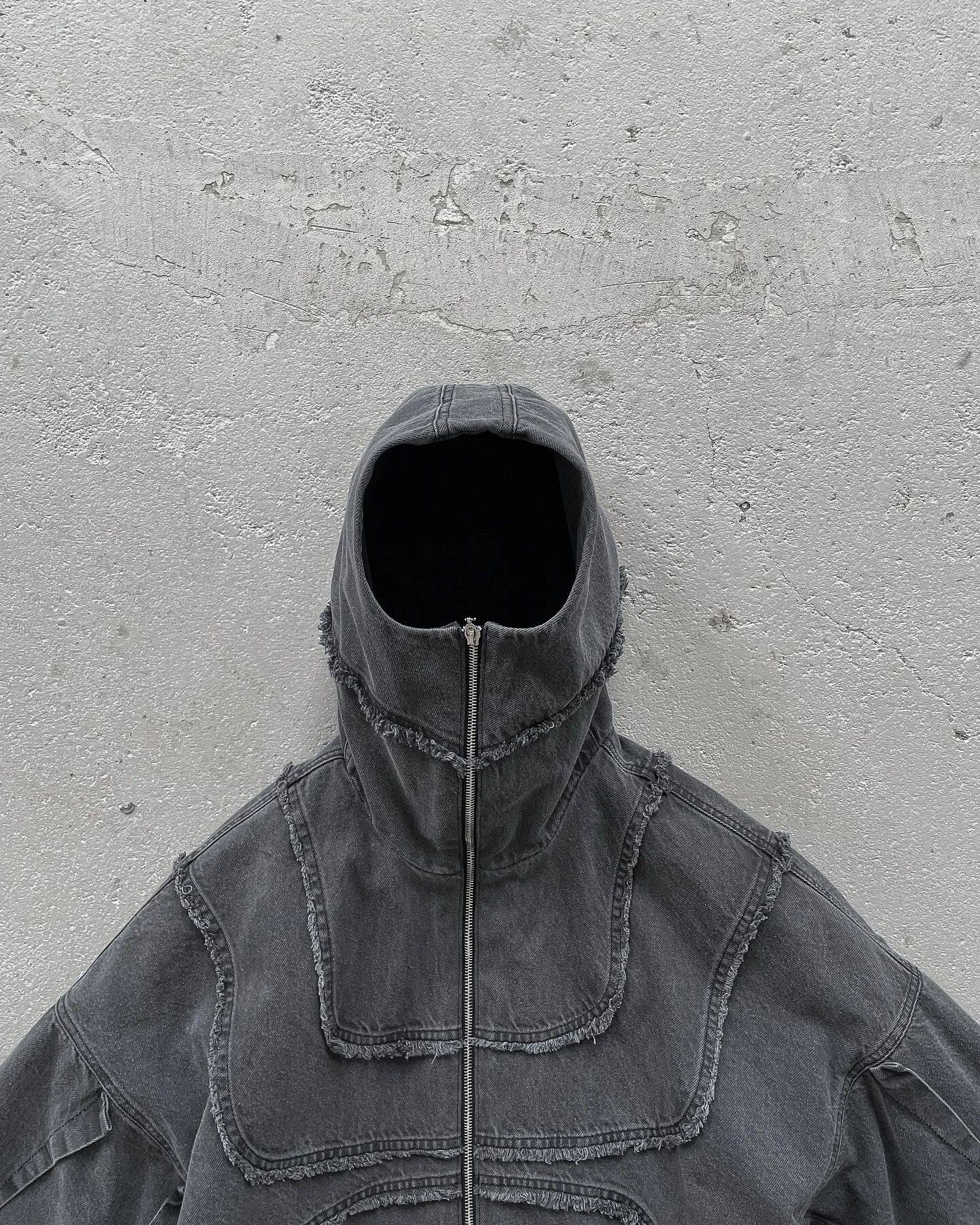 Washed Denim Jacket, Y2K Double Zipper, Flared Oversized Unisex Streetwear