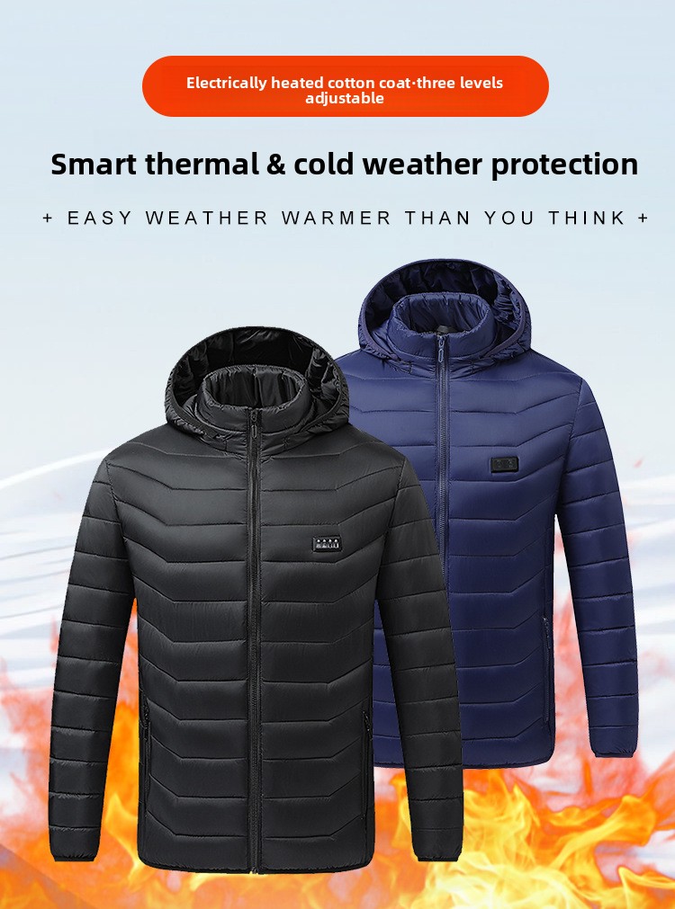 Unisex USB Heated Hooded Padded Jacket with 21 Heating Zones