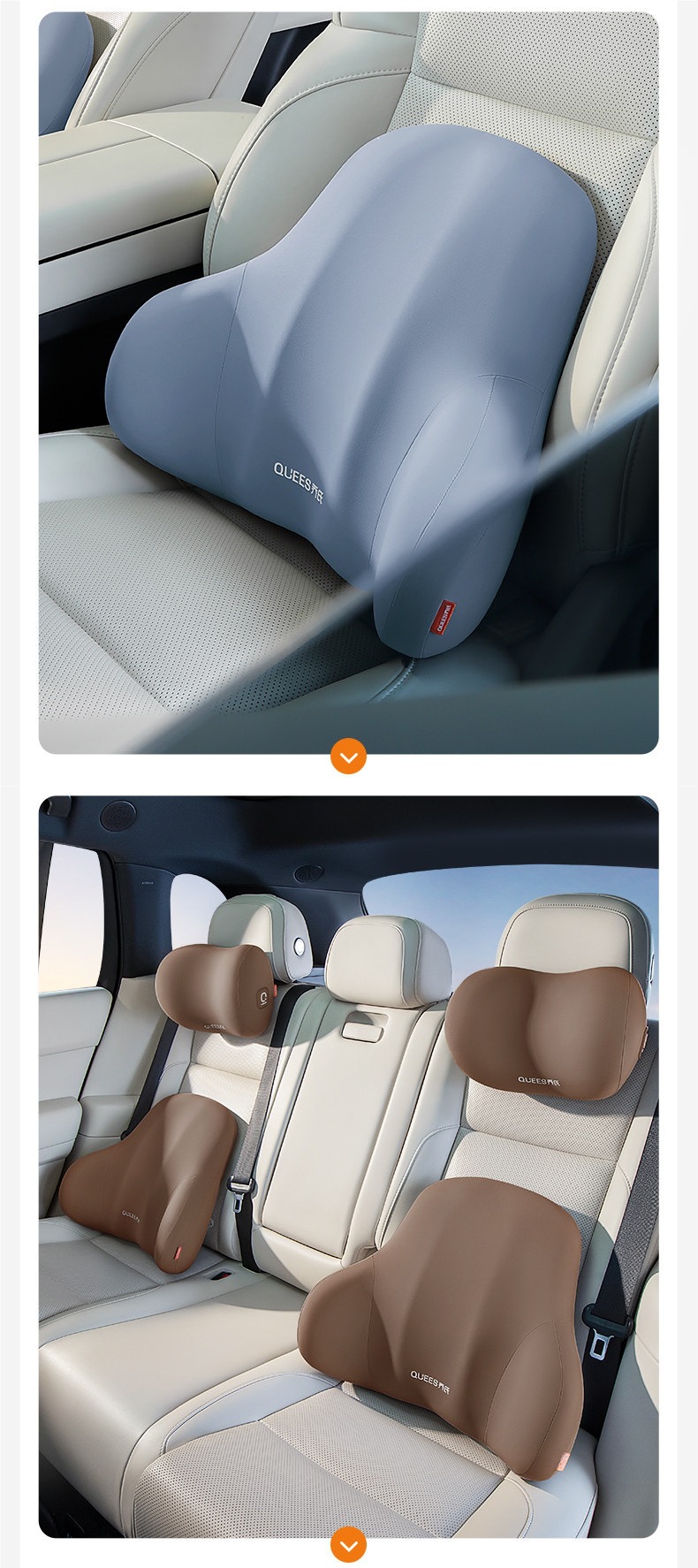 Ergonomic 52D Memory Foam Car Headrest and Lumbar Support Cushion Combo with Breathable Spacer Fabric