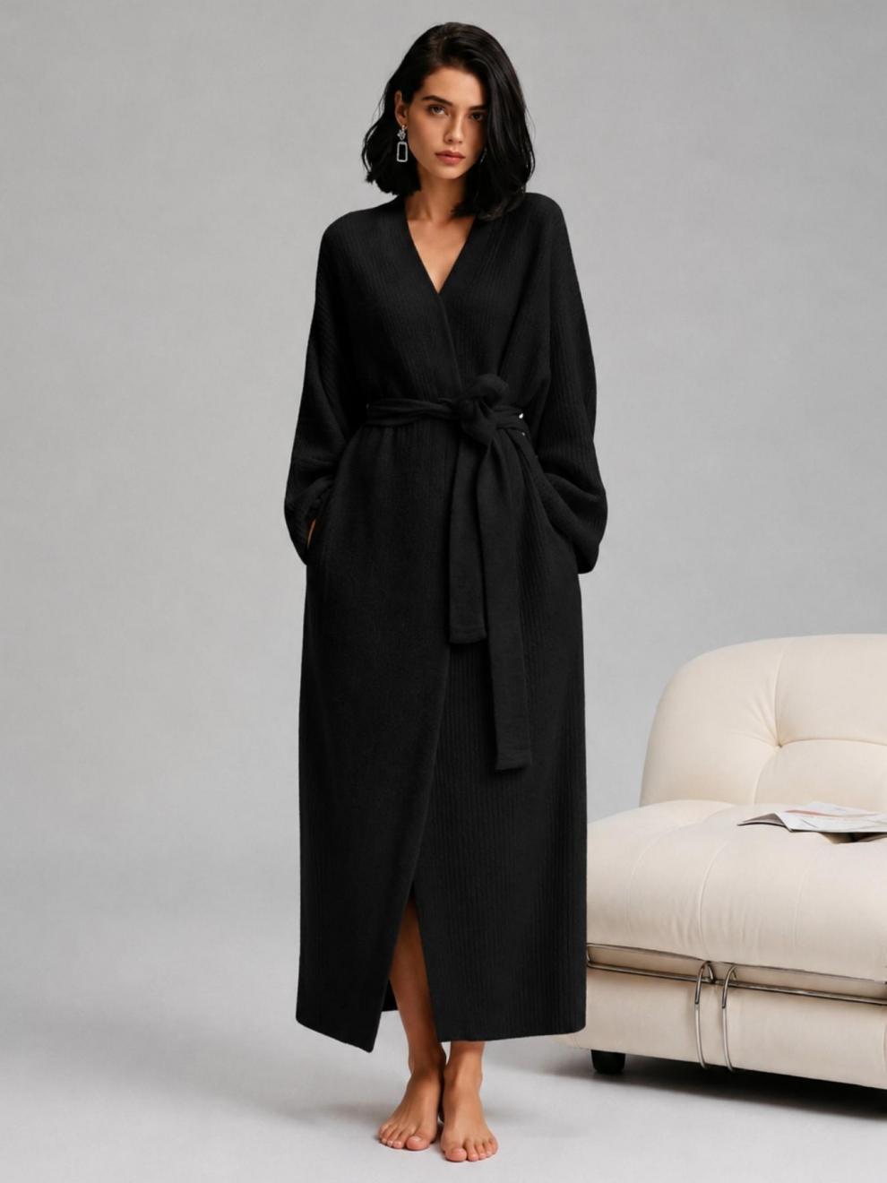 Extra-Thick Soft Fleece Bathrobe with Belt, Long Sleeve, One Size