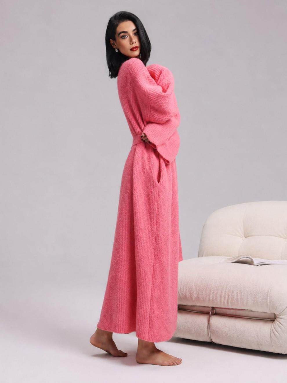 Extra-Thick Soft Fleece Bathrobe with Belt, Long Sleeve, One Size