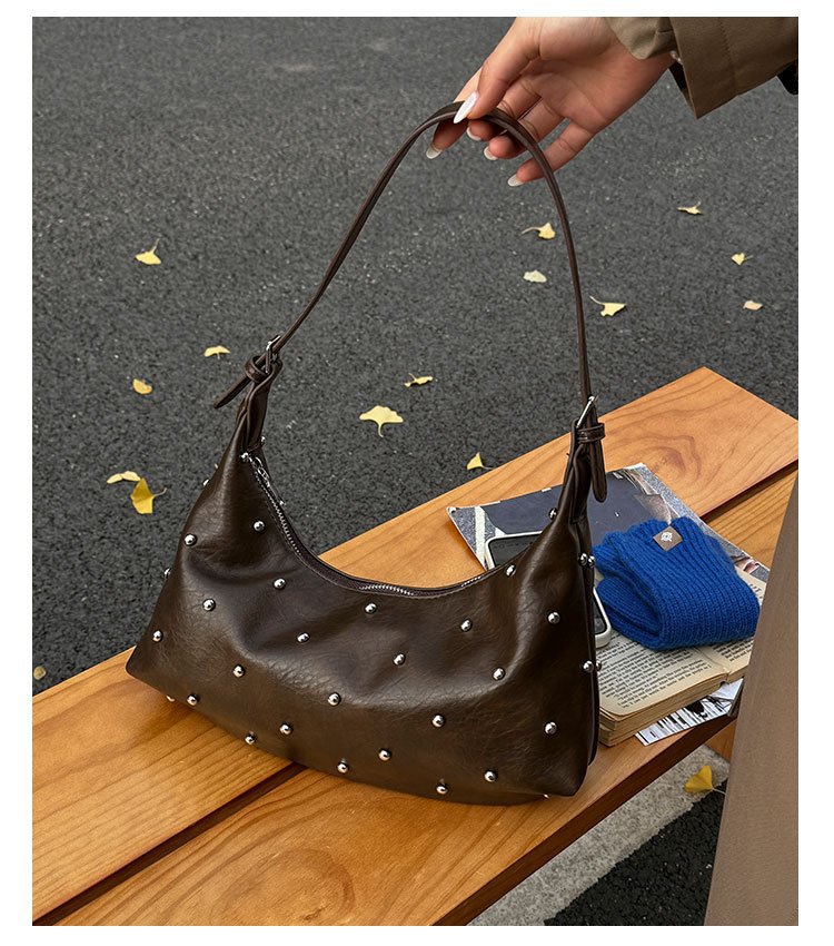 Vintage Rivet Detail PU Leather Crossbody Shoulder Bag