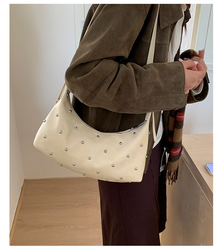 Vintage Rivet Detail PU Leather Crossbody Shoulder Bag