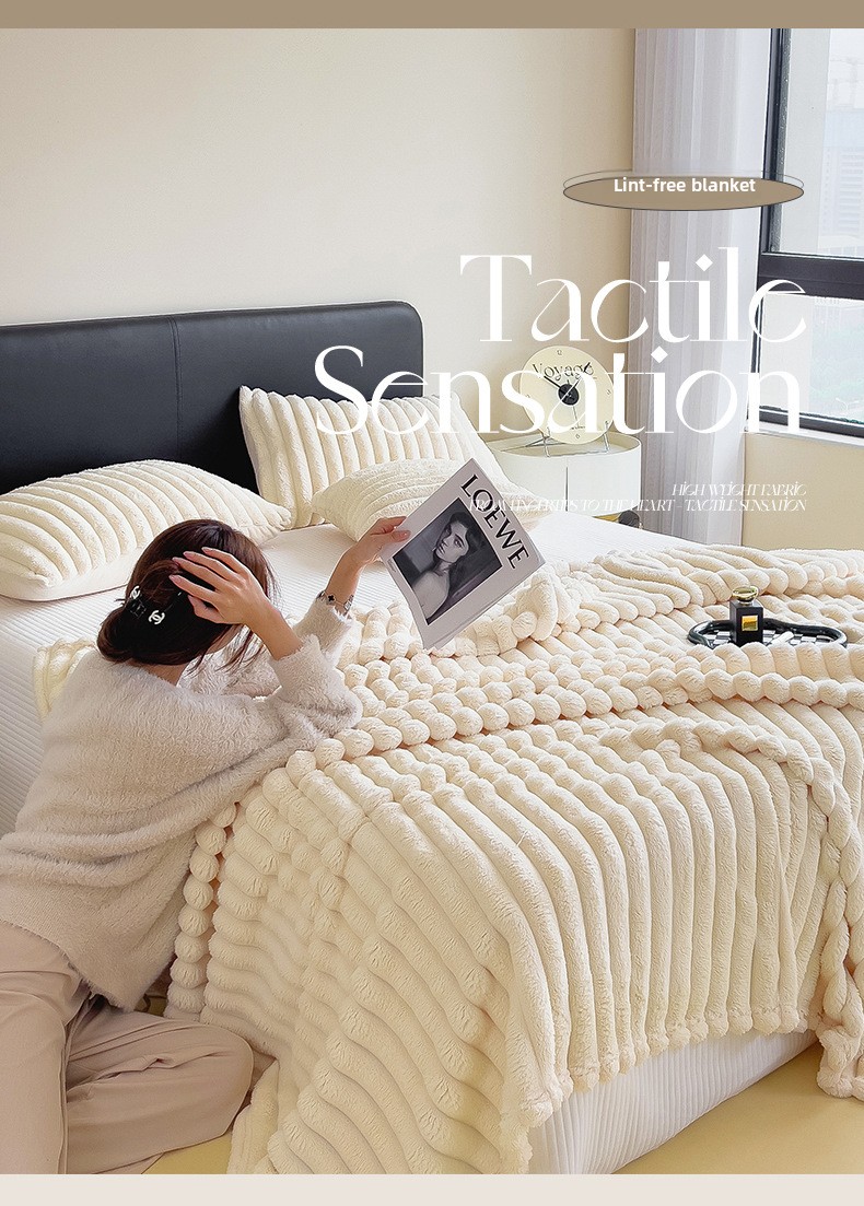 Double-Sided Faux Rabbit Fur Plush Blanket, Solid Color