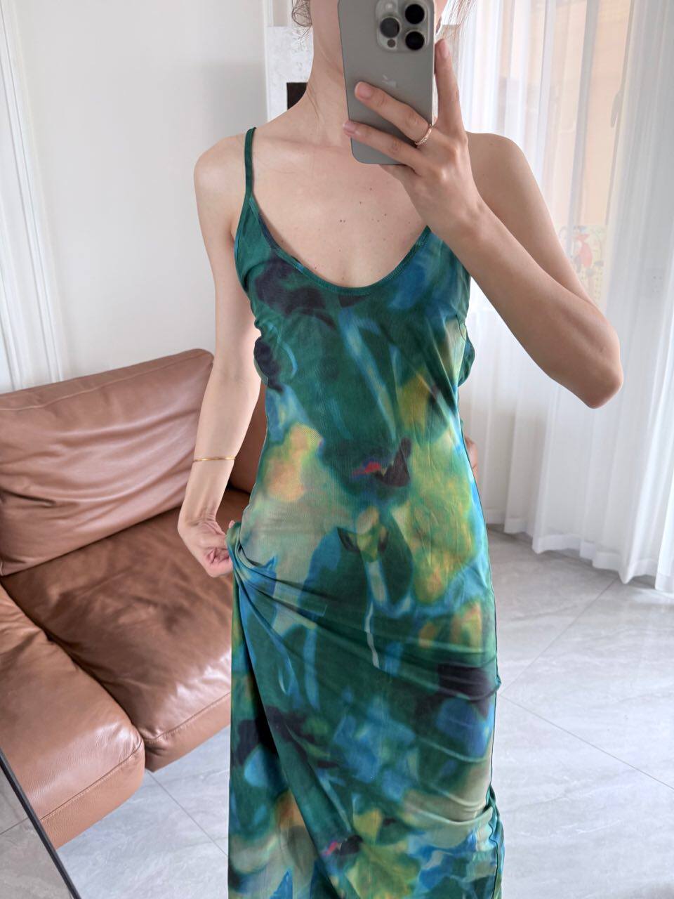 Women's Abstract Print U-Neck Backless Fishtail Hem Dress