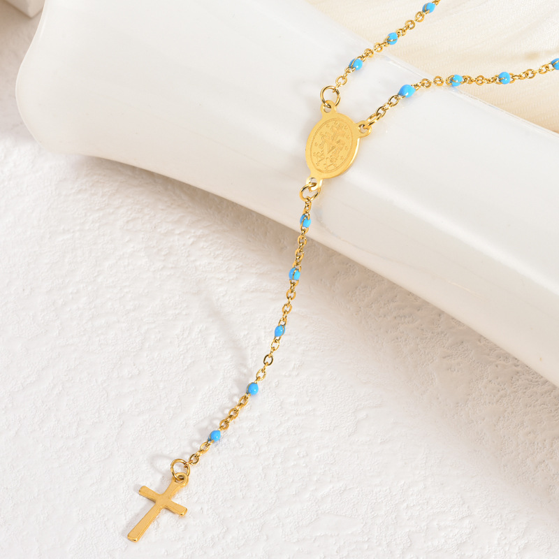 18K Gold Plated Stainless Steel Cross Pendant Necklace Vintage Unisex Jewelry