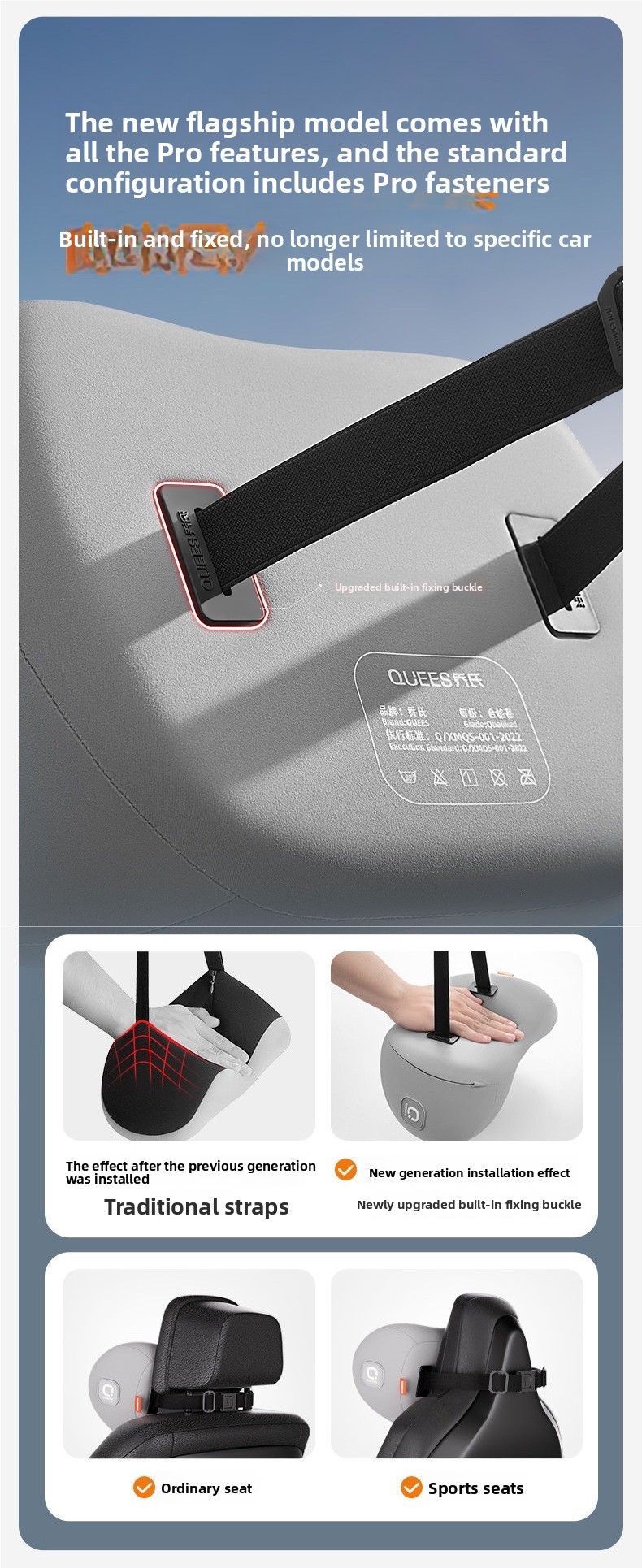 Ergonomic 52D Memory Foam Car Headrest and Lumbar Support Cushion Combo with Breathable Spacer Fabric