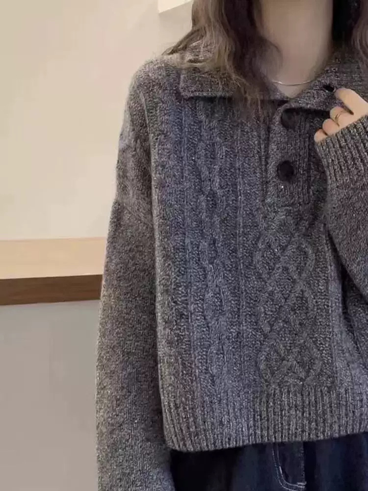 Women's Autumn Winter Thick Knit Jacquard Sweater Loose Casual Pullover Top