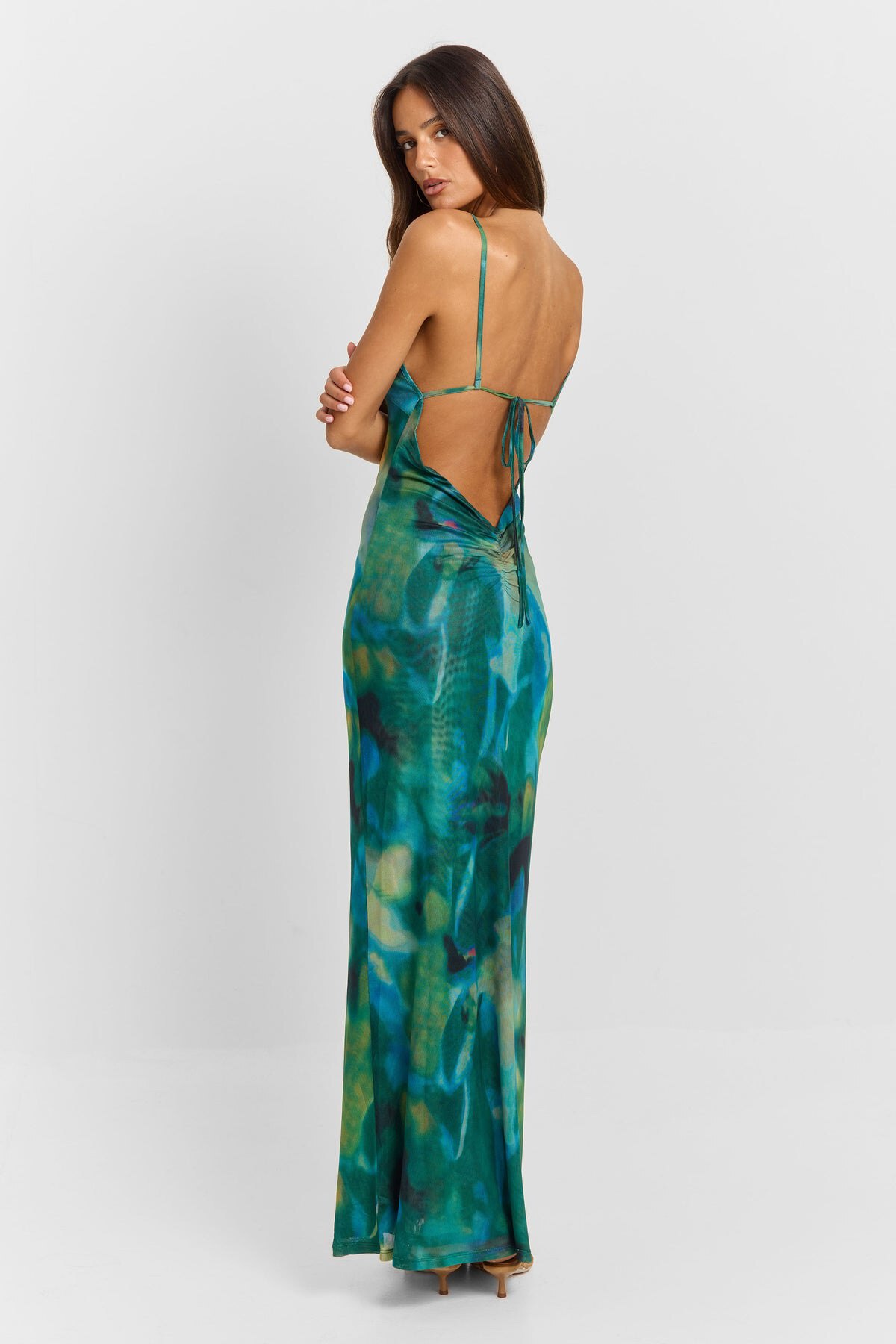 Women's Abstract Print U-Neck Backless Fishtail Hem Dress