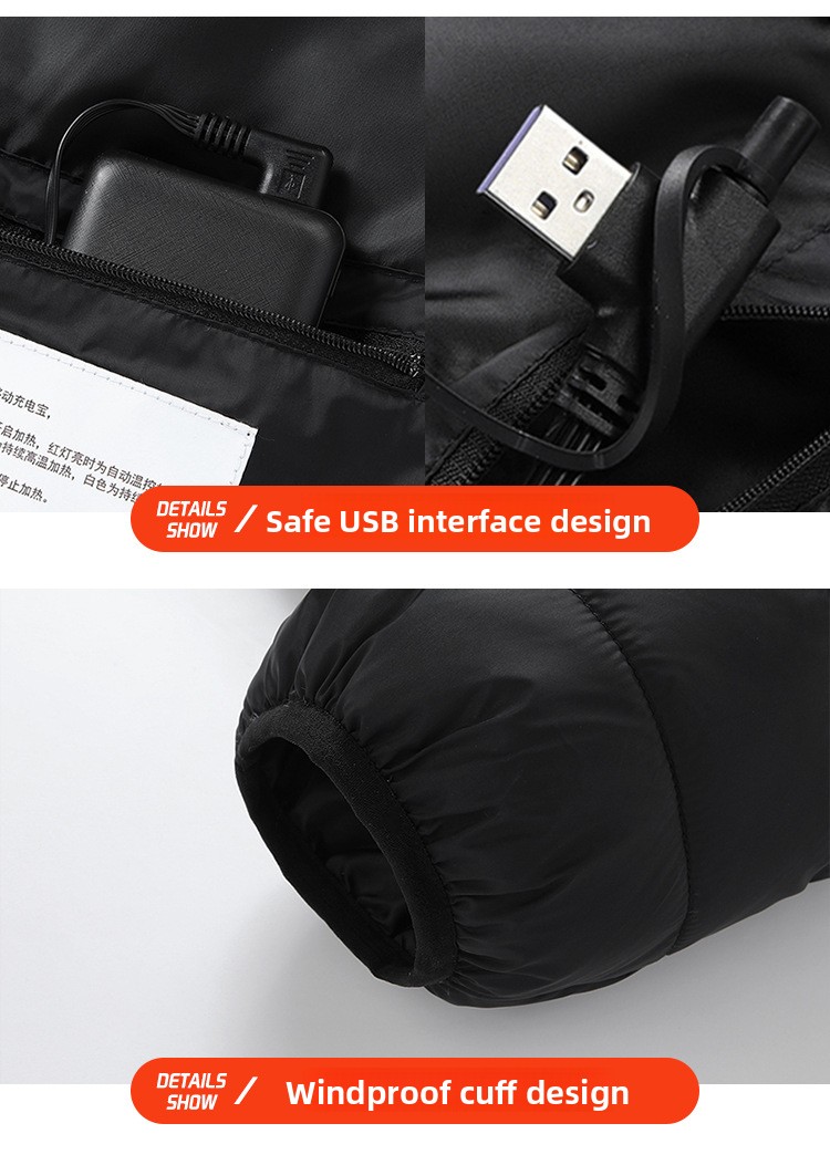 Unisex USB Heated Hooded Padded Jacket with 21 Heating Zones
