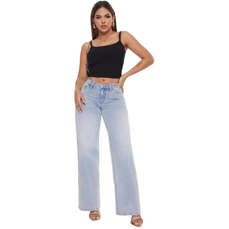 Women's High Elastic Butt-Lifting Mid-Waist Wide-Leg Denim Jeans