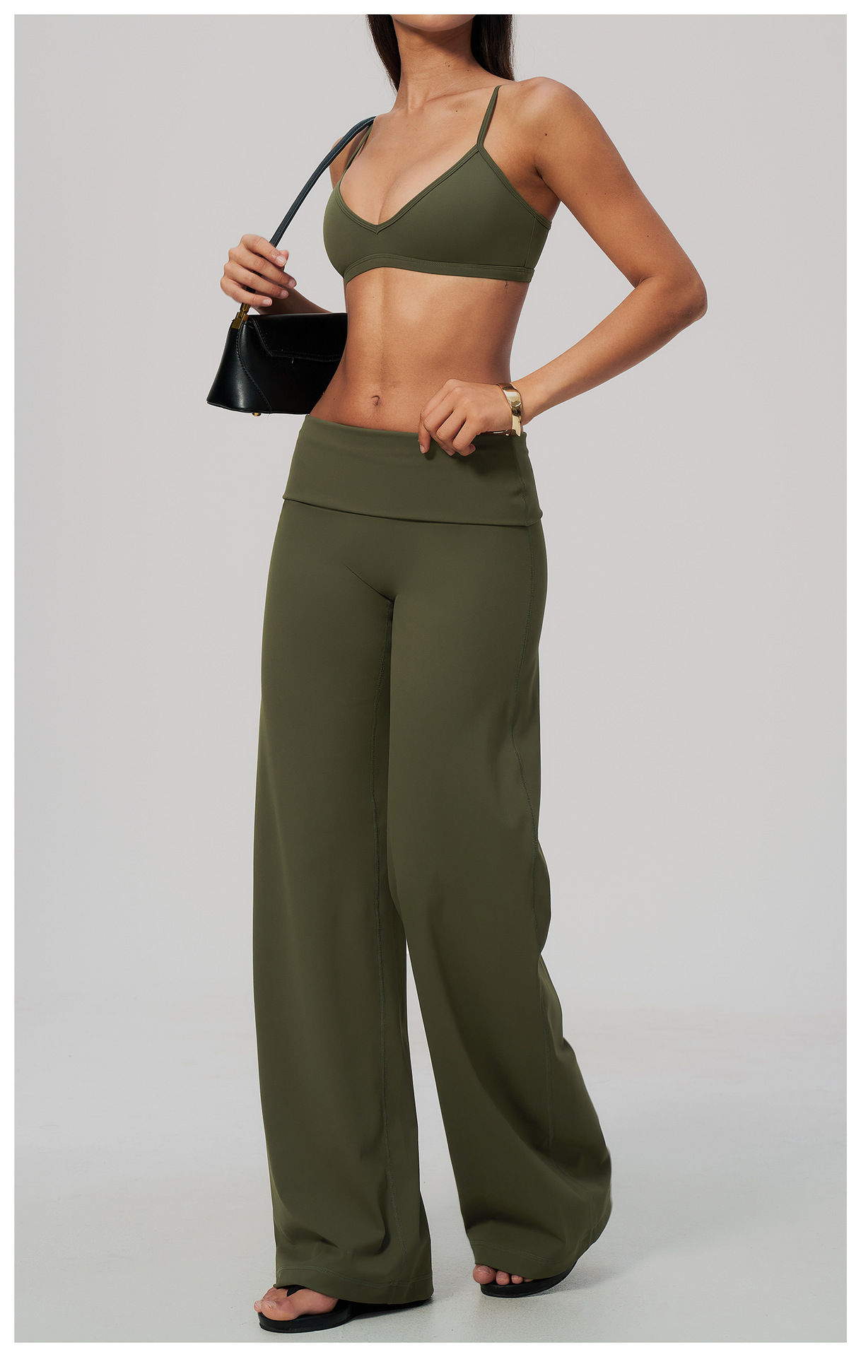Women's Brushed Fold-Over Waist Wide-Leg Pants
