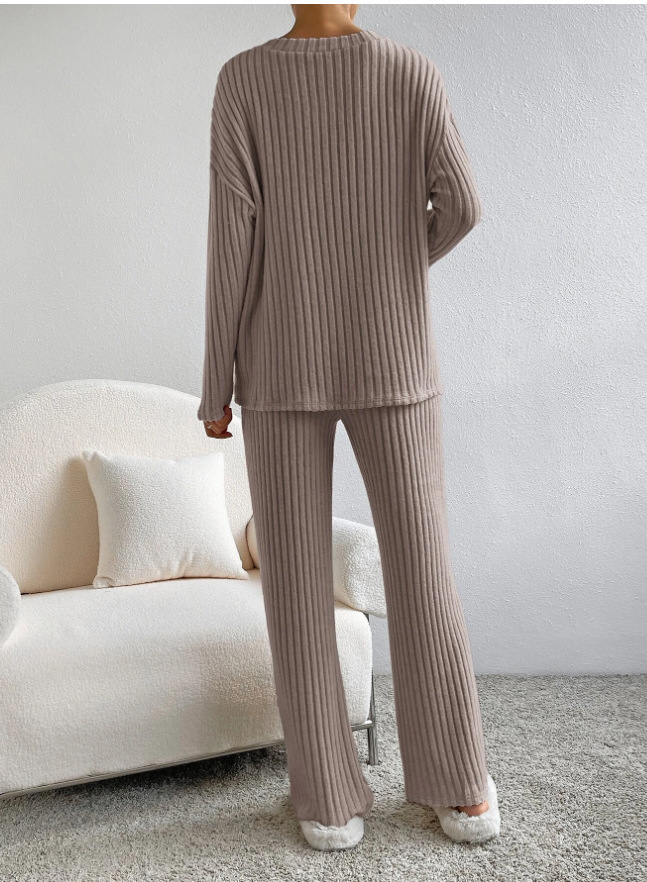 Women's V-Neck Ribbed Knit Two-Piece Set
