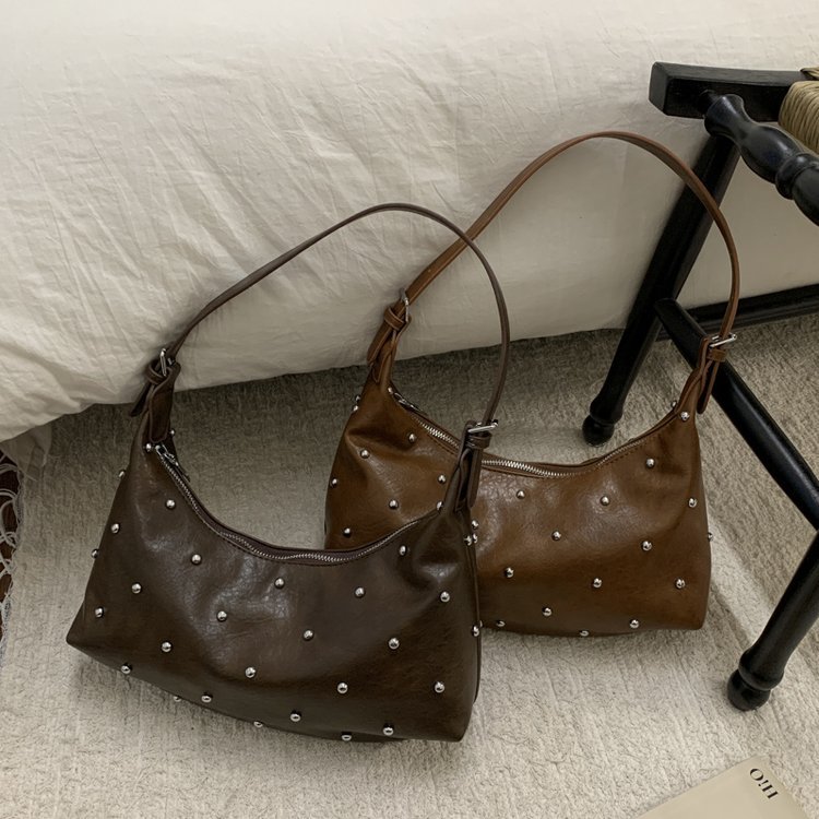 Vintage Rivet Detail PU Leather Crossbody Shoulder Bag