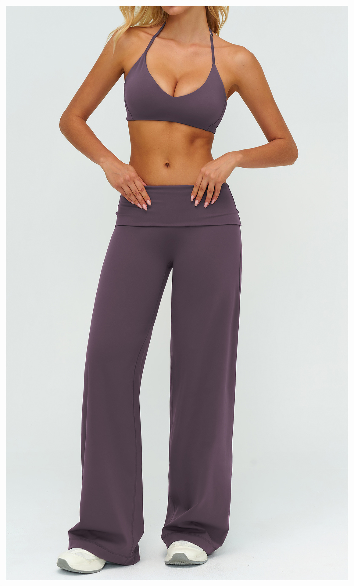 Women's Brushed Fold-Over Waist Wide-Leg Pants