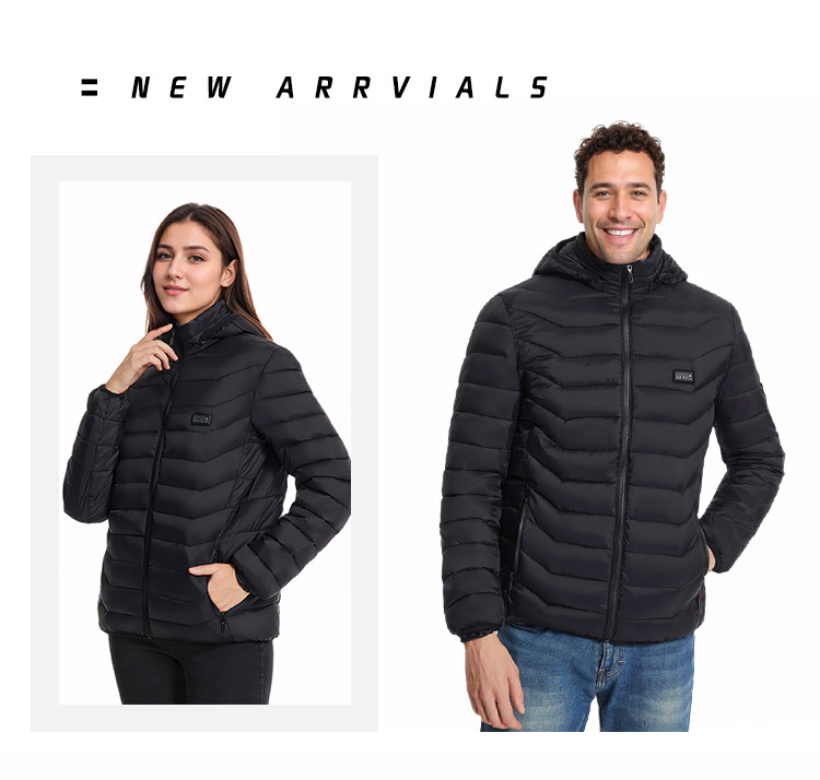 Unisex USB Heated Hooded Padded Jacket with 21 Heating Zones