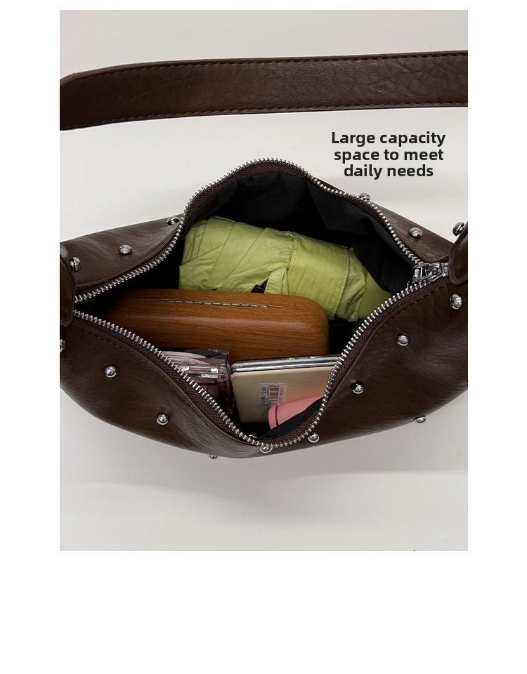 Vintage Rivet Detail PU Leather Crossbody Shoulder Bag