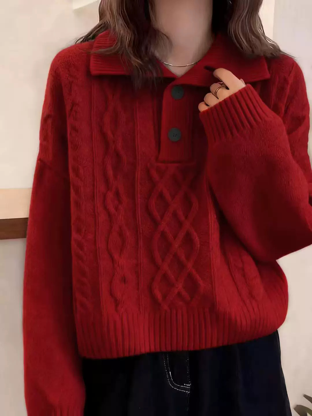 Women's Autumn Winter Thick Knit Jacquard Sweater Loose Casual Pullover Top