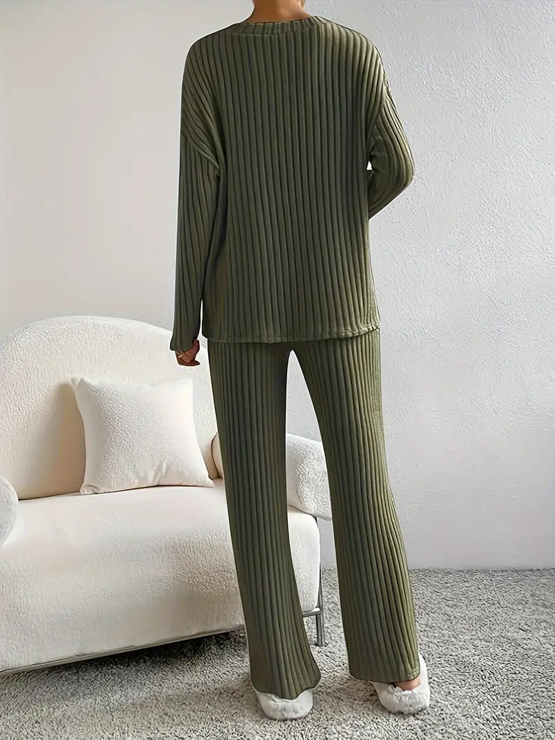 Women's V-Neck Ribbed Knit Two-Piece Set