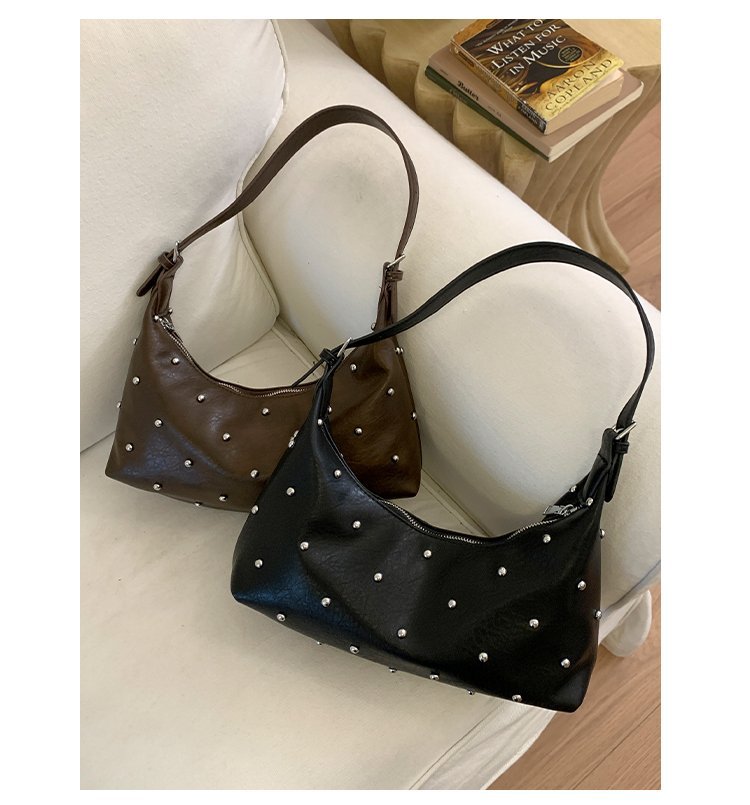 Vintage Rivet Detail PU Leather Crossbody Shoulder Bag
