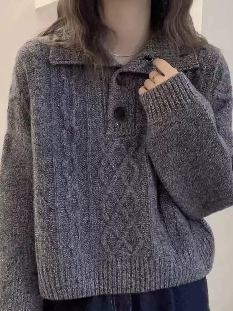 Women's Autumn Winter Thick Knit Jacquard Sweater Loose Casual Pullover Top