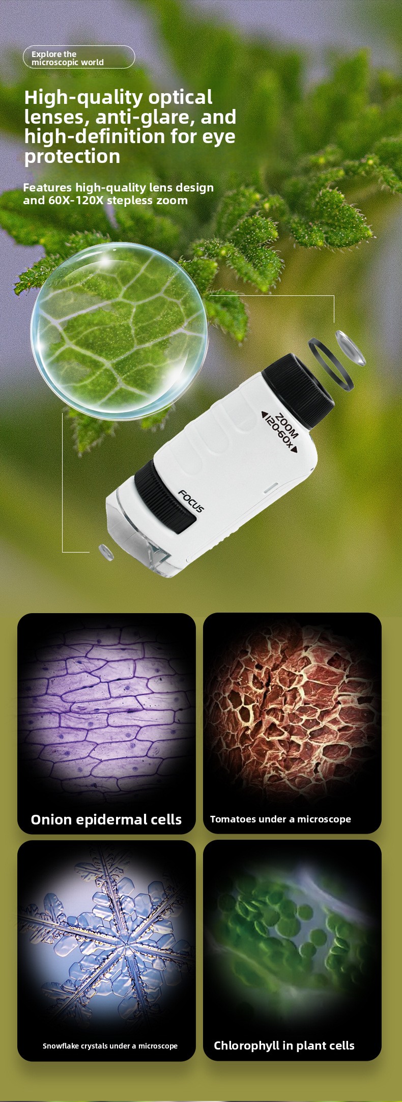 Portable Kids Microscope Science Kit with Phone Clip