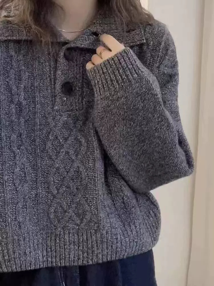 Women's Autumn Winter Thick Knit Jacquard Sweater Loose Casual Pullover Top